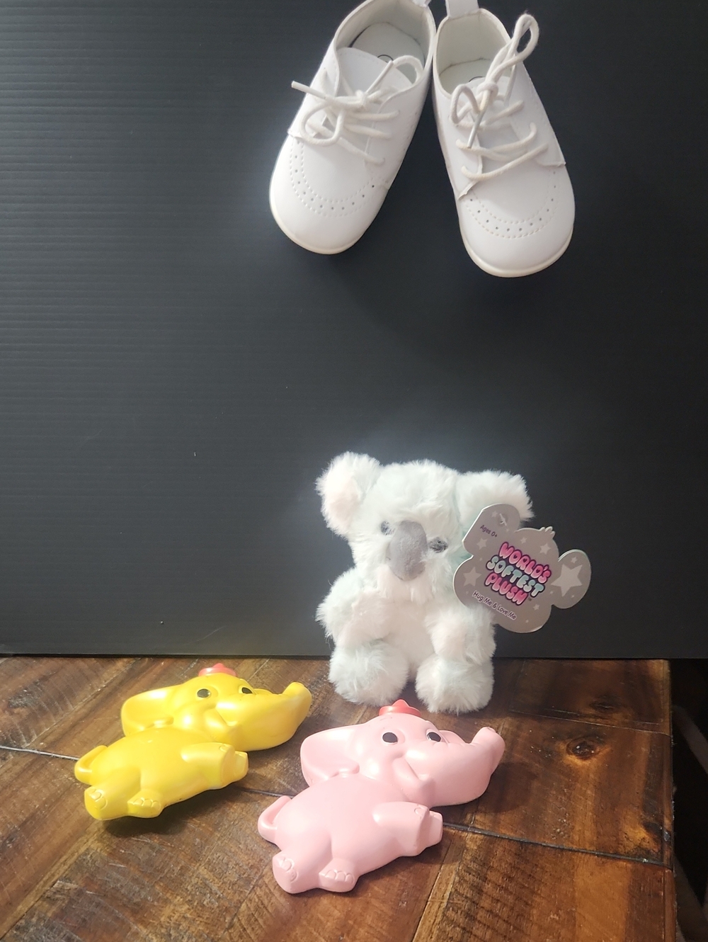 Vtg Elephants ,new baby shoes and plushy